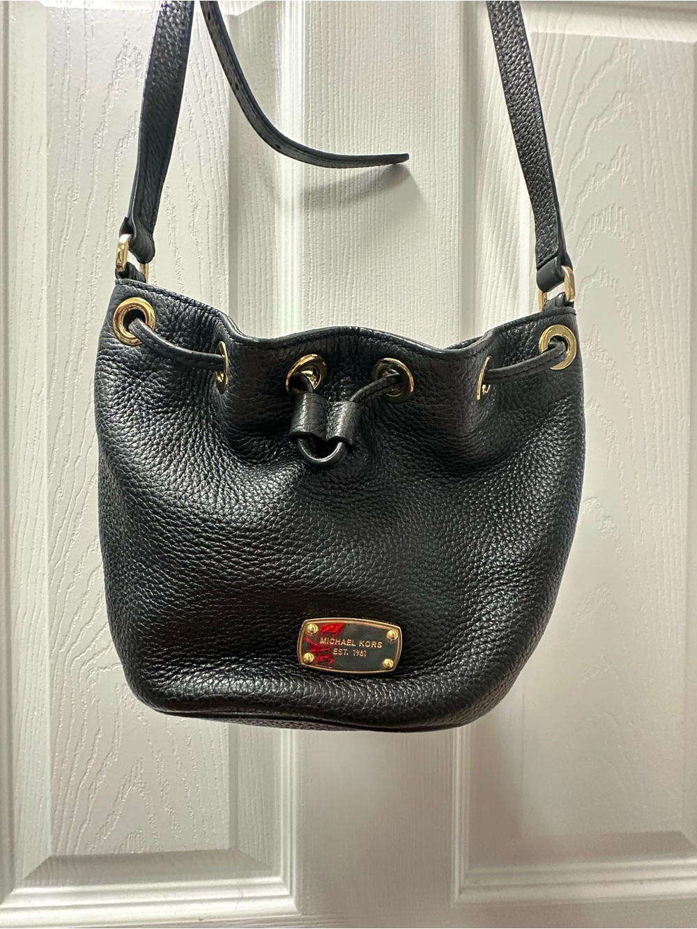 Michael Kors Black Pebbled Leather Drawstring Shoulder Bag